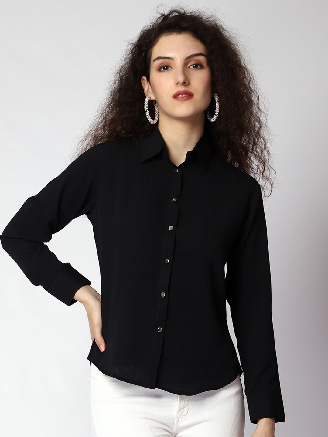 

Urban Komfort Women Modern Opaque Formal Shirt, Black