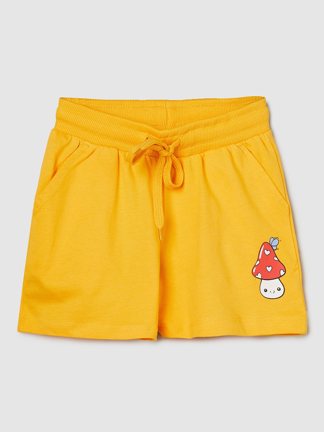 

max Girls Graphic Printed Mid-Rise Pure Cotton Shorts, Mustard