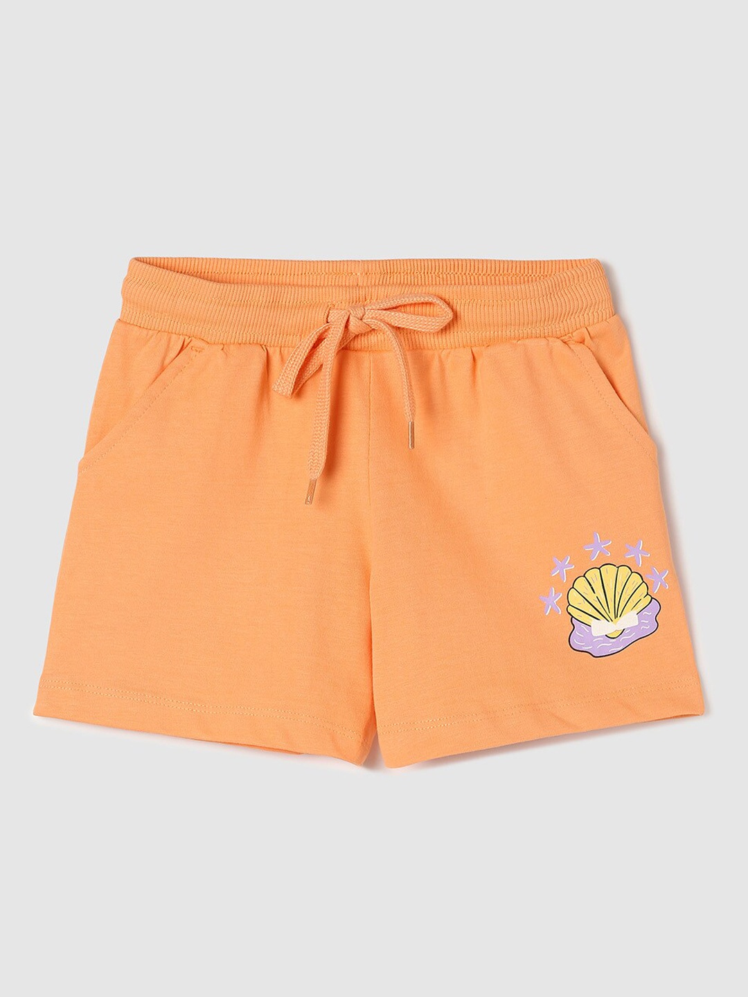 

max Girls Graphic Printed Mid-Rise Pure Cotton Shorts, Orange