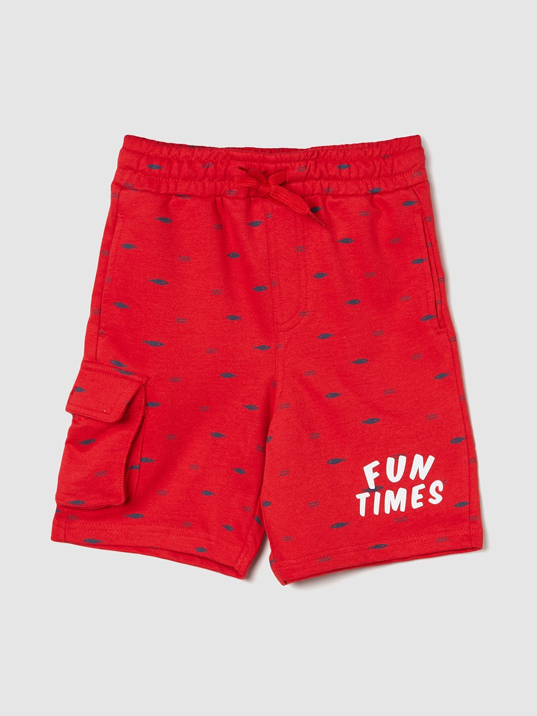

max Boys Printed Mid-Rise Pure Cotton Shorts, Red