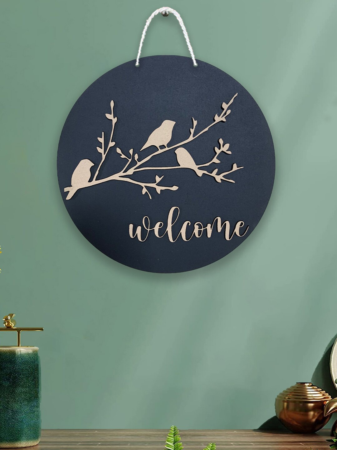 

Art Street Black & Beige Welcome With Birds Sign Printed Round MDF Wooden Wall Decor