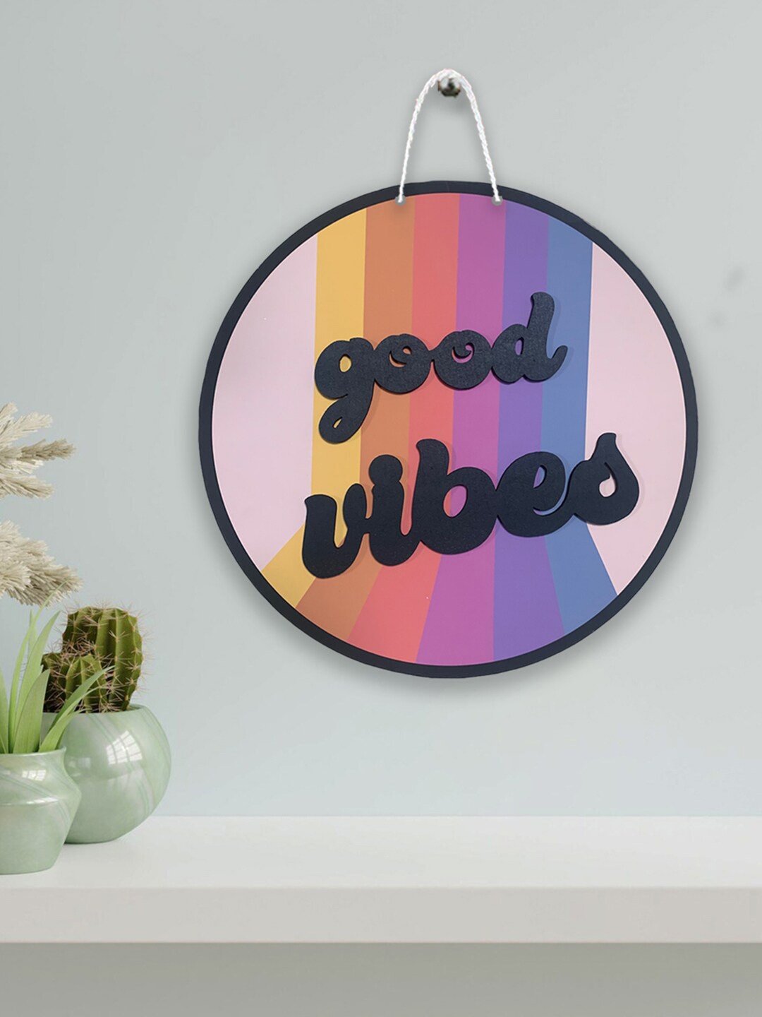 

Art Street Black & Purple Good Vibe Sign Printed Round MDF Wooden Wall Decor
