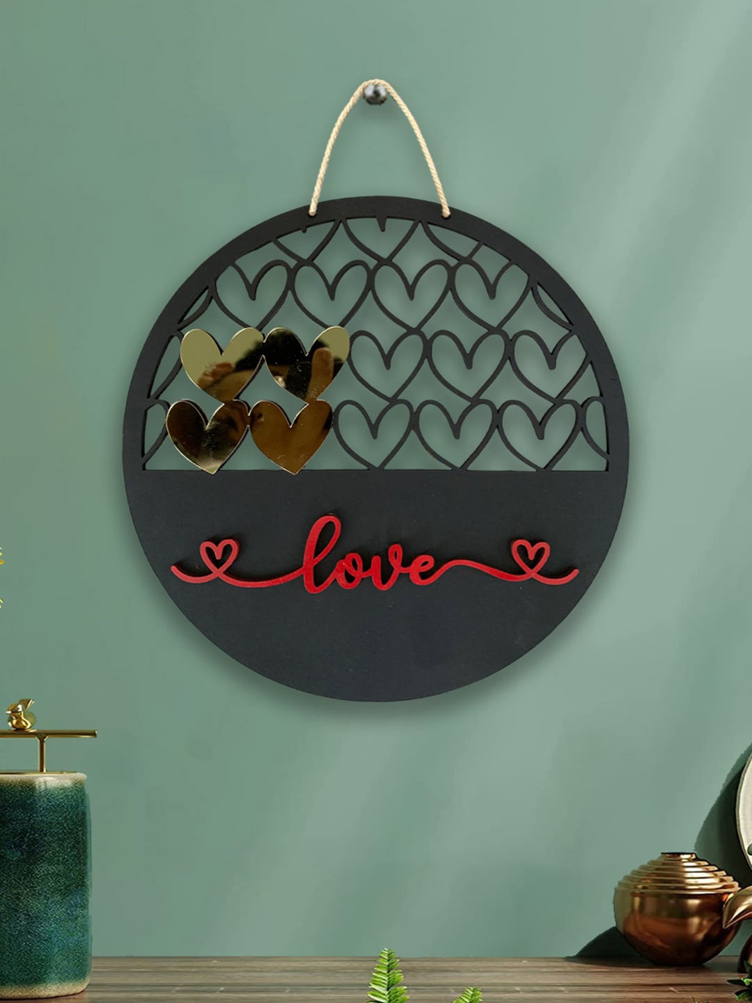 

Art Street Black & Red Love With Heart Sign Round MDF Wooden Wall Decor