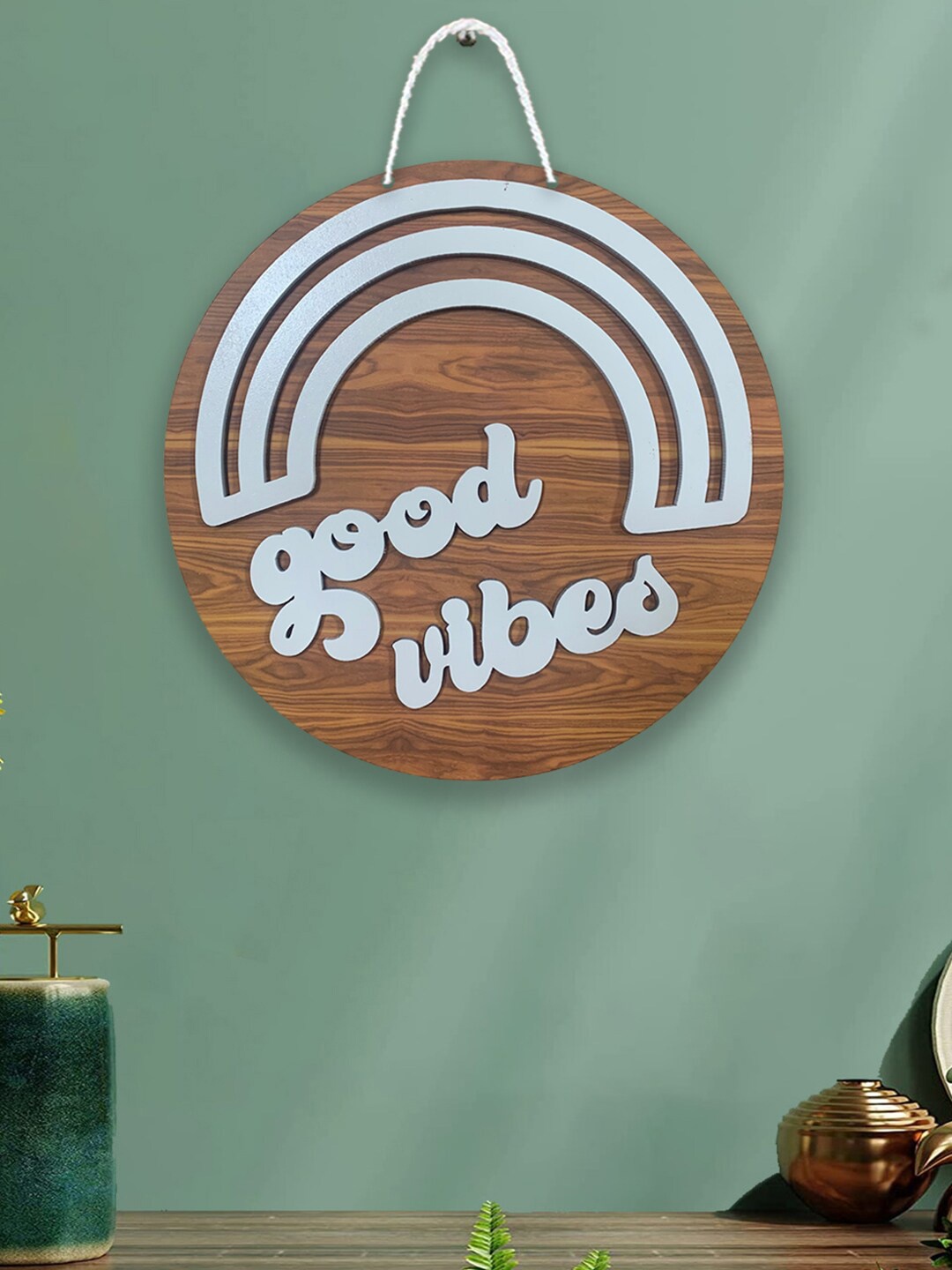 Art Street Brown & Grey Good Vibes Sign Round MDF Wooden Wall Decor