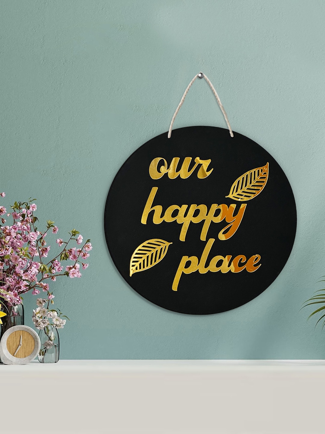 

Art Street Black & Brown Happy Place Sign Round MDF Wooden Wall Decor