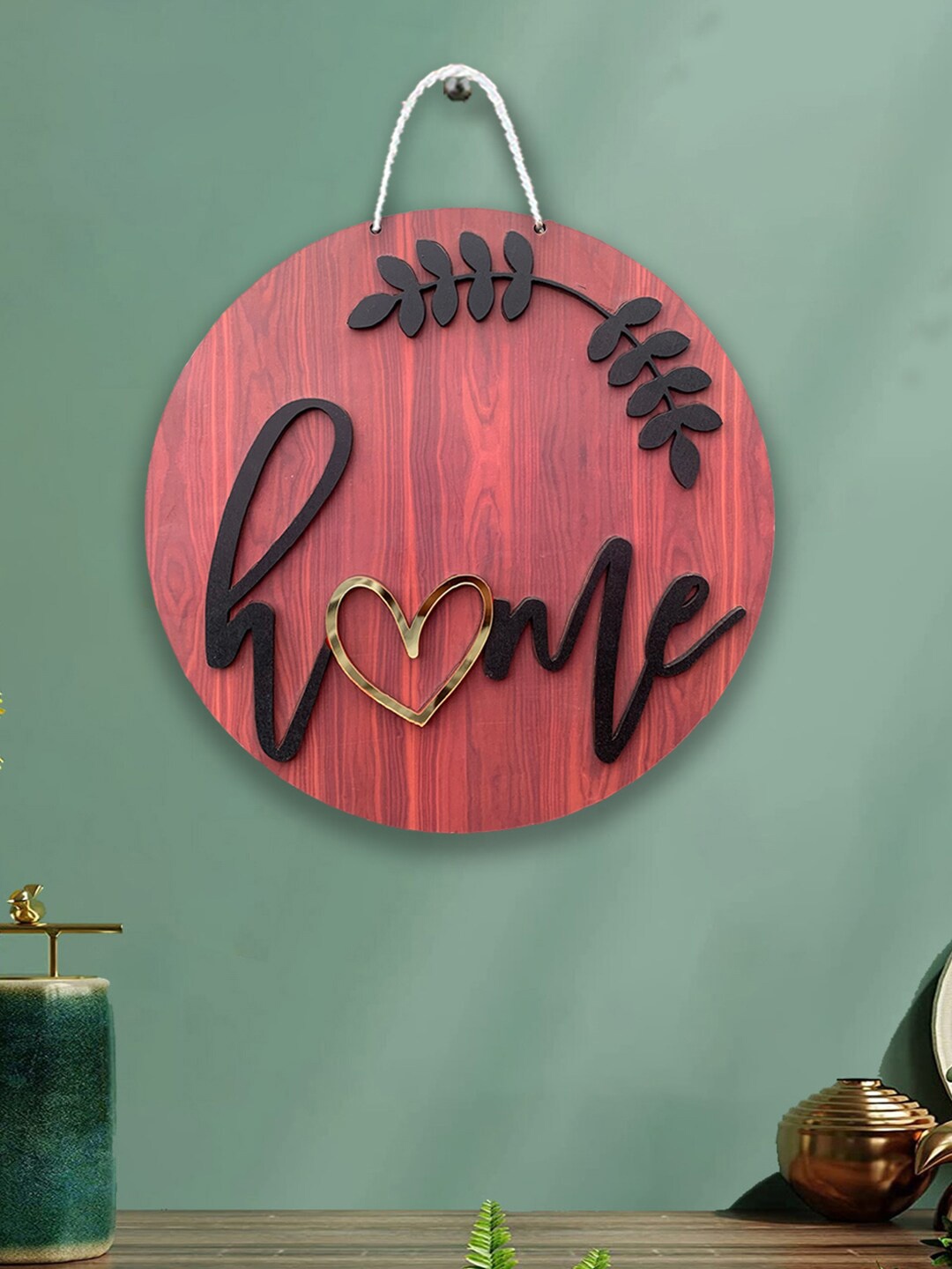 Art Street Pink & Black Home Sign Round MDF Wooden Wall Decor