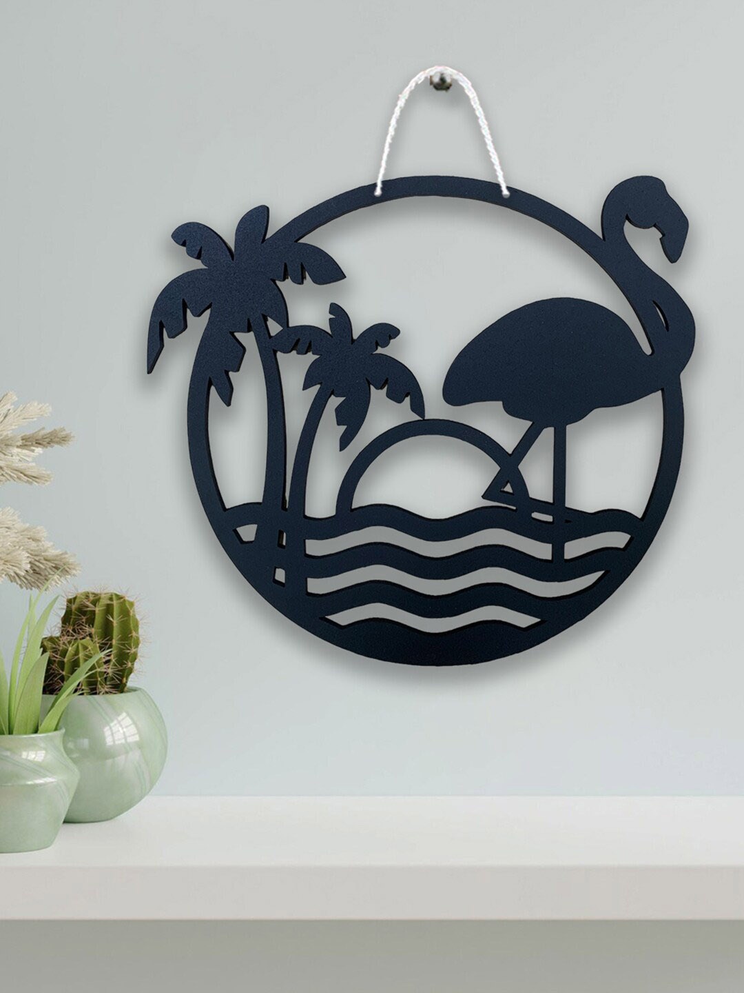 

Art Street Black Flamingo Design Round MDF Wooden Wall Decor