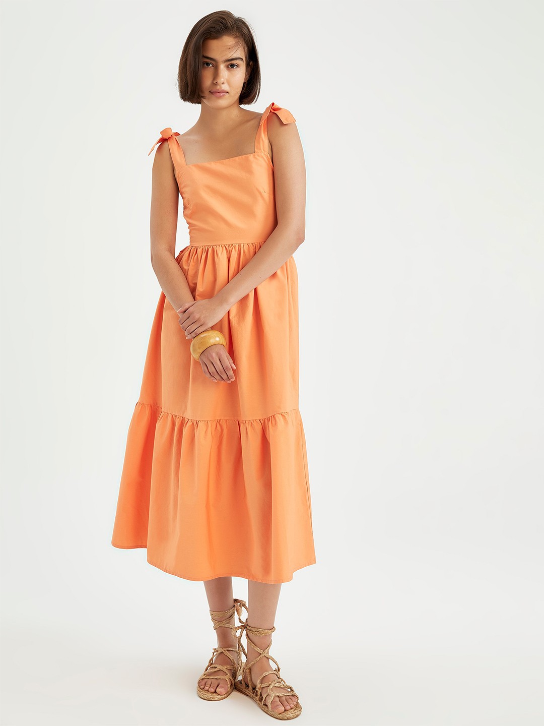

DeFacto Fit and Flare Midi Dress, Orange