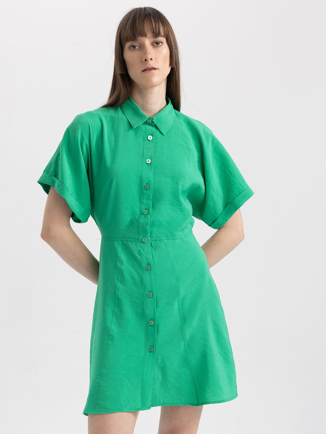

DeFacto Extended Sleeves Shirt Style Dress, Green