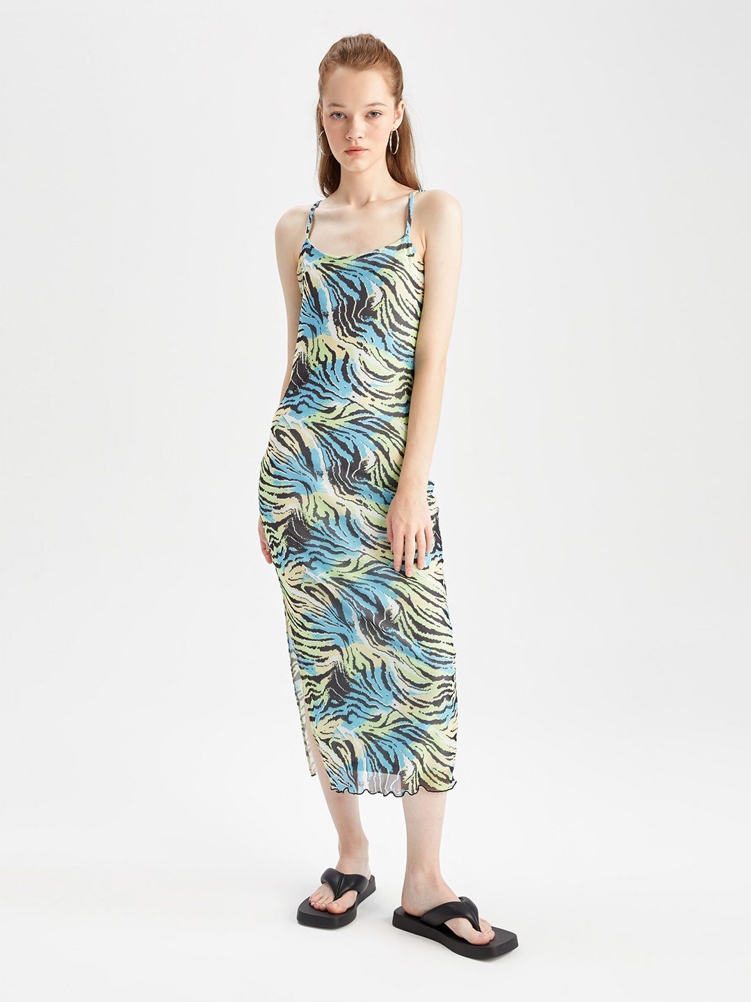 

DeFacto Animal Print Maxi Midi Dress, Blue