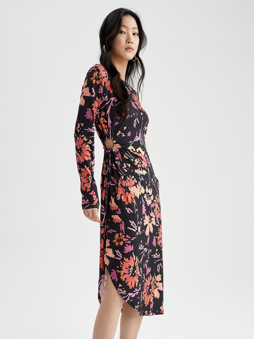 

DeFacto Floral Print Sheath Dress, Black