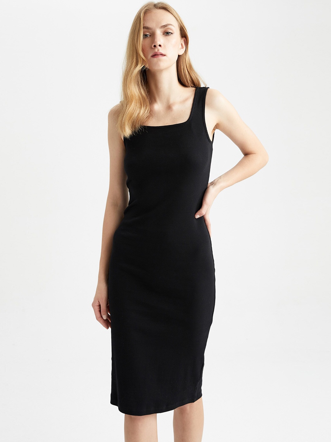 

DeFacto Square Neck Bodycon Dress, Black