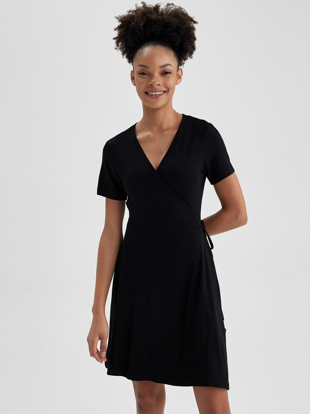 

DeFacto V-Neck Wrap Mini Dress, Black