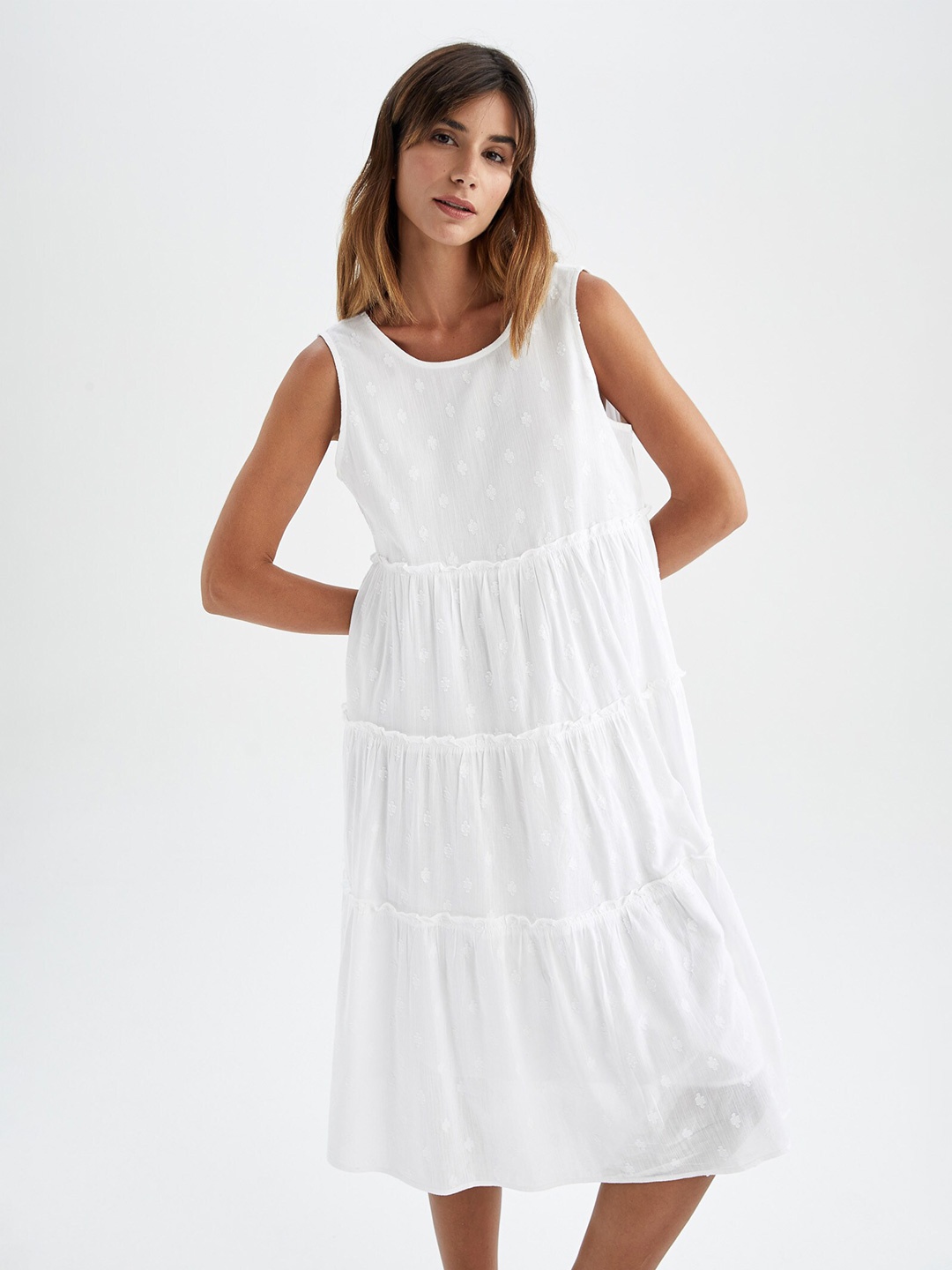 

DeFacto Tiered Fit and Flare Dress, White