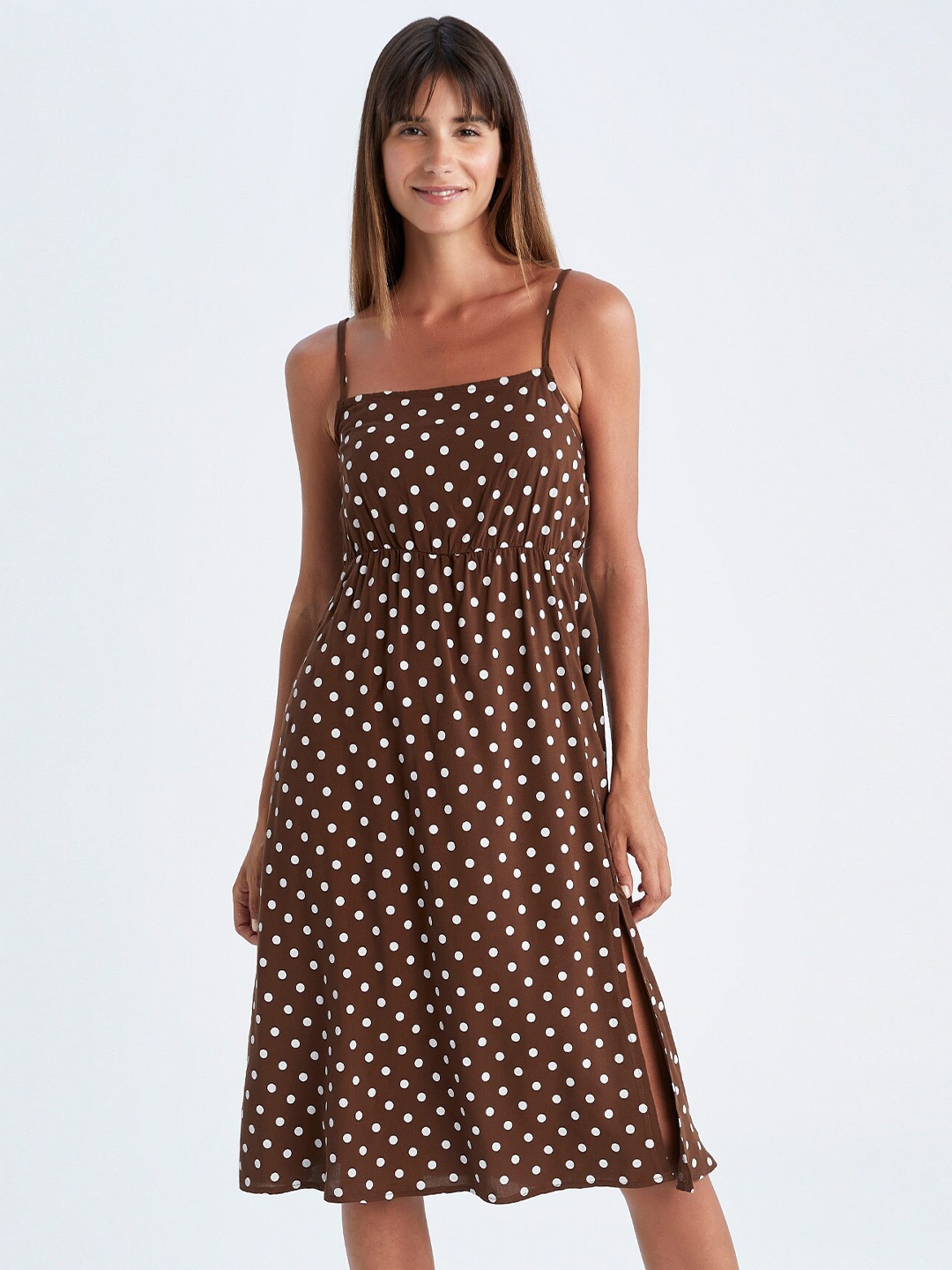

DeFacto Polka Dot Print A-Line Dress, Brown