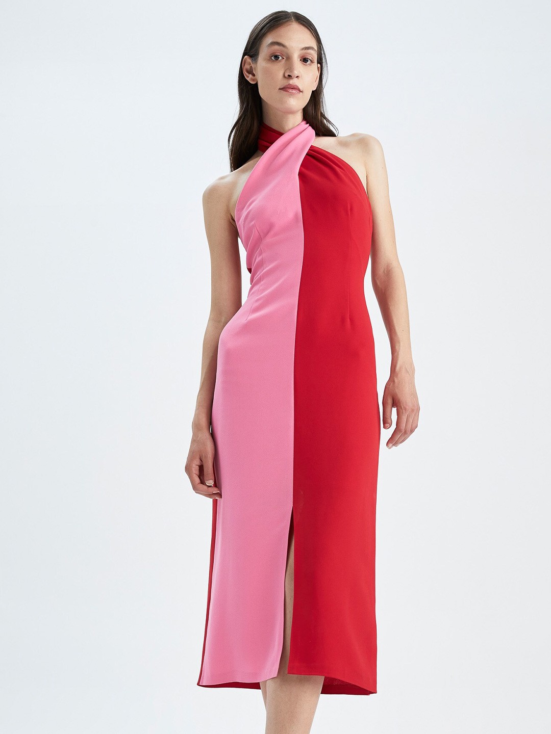 

DeFacto Colourblocked A-Line Dress, Red