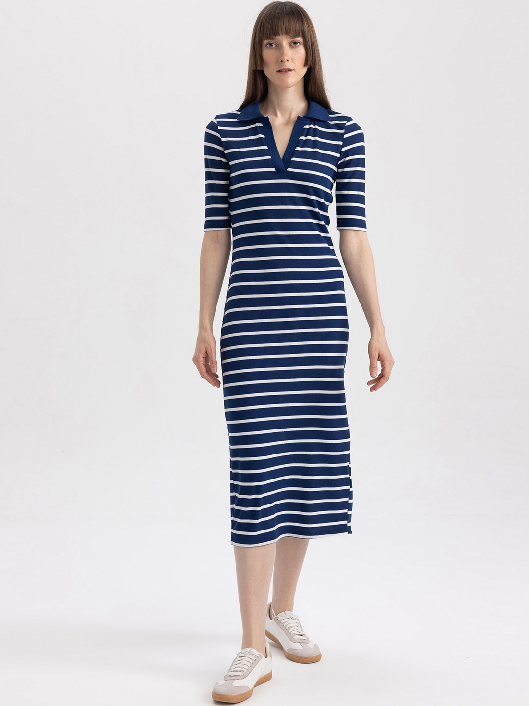 

DeFacto Striped Sheath Midi Dress, Navy blue