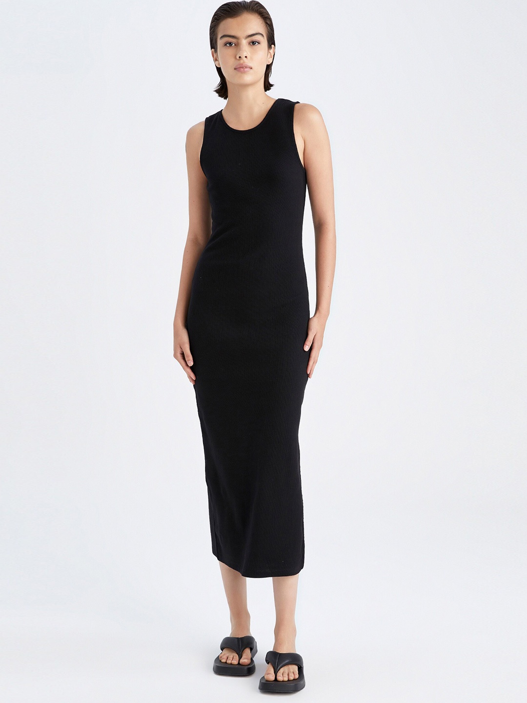 

DeFacto Sleeveless Bodycon Midi Dress, Black