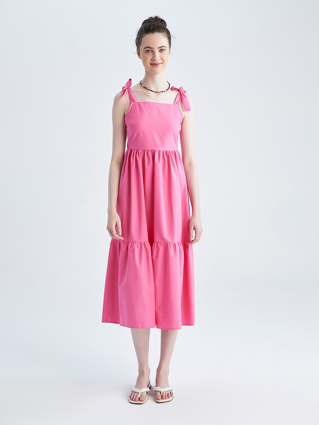 

DeFacto Fit and Flare Cotton Midi Dress, Pink