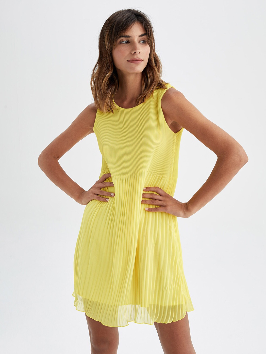 

DeFacto Accordion Pleats A-Line Dress, Yellow