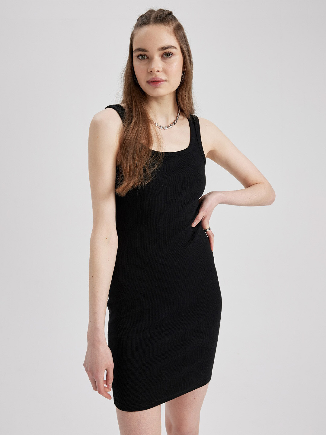 

DeFacto Sleeveless Bodycon Mini Dress, Black
