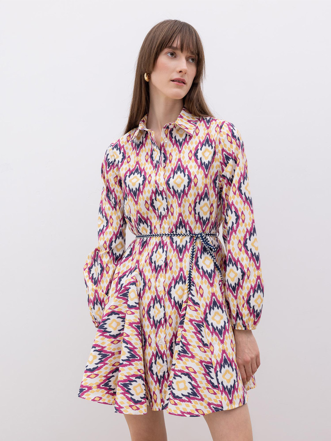 

DeFacto Floral Print Shirt Dress, Beige
