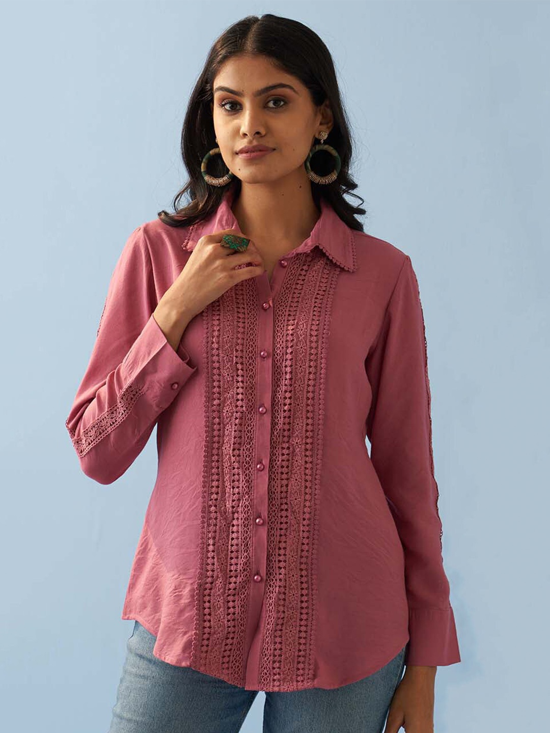 

Lakshita Self Deisgn Smart Opaque Pure Cotton Semiformal Shirt, Pink