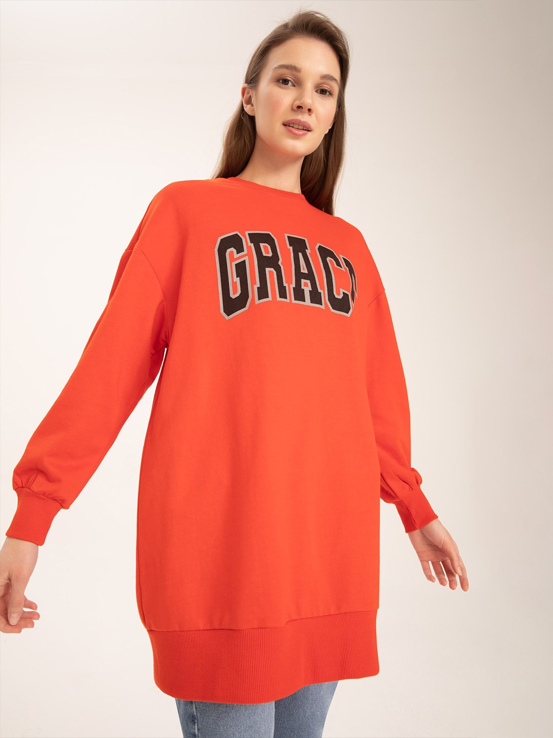

DeFacto Typography Printed Sweatshirt, Orange