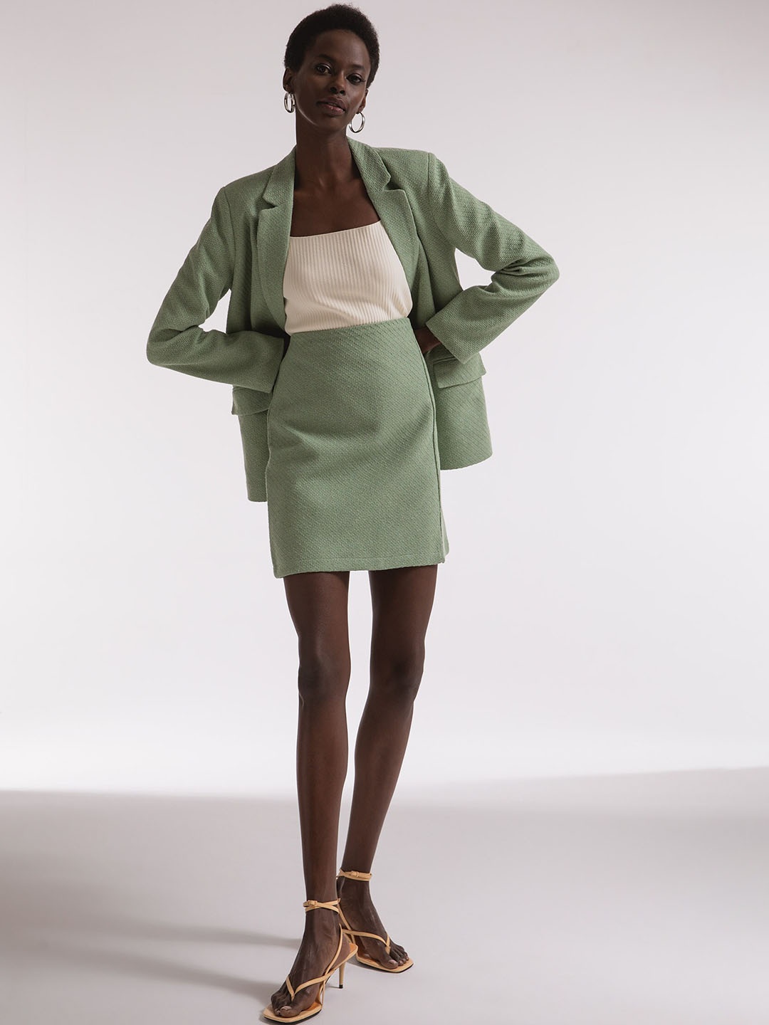 

DeFacto Self Design Mini Straight Skirt, Sea green