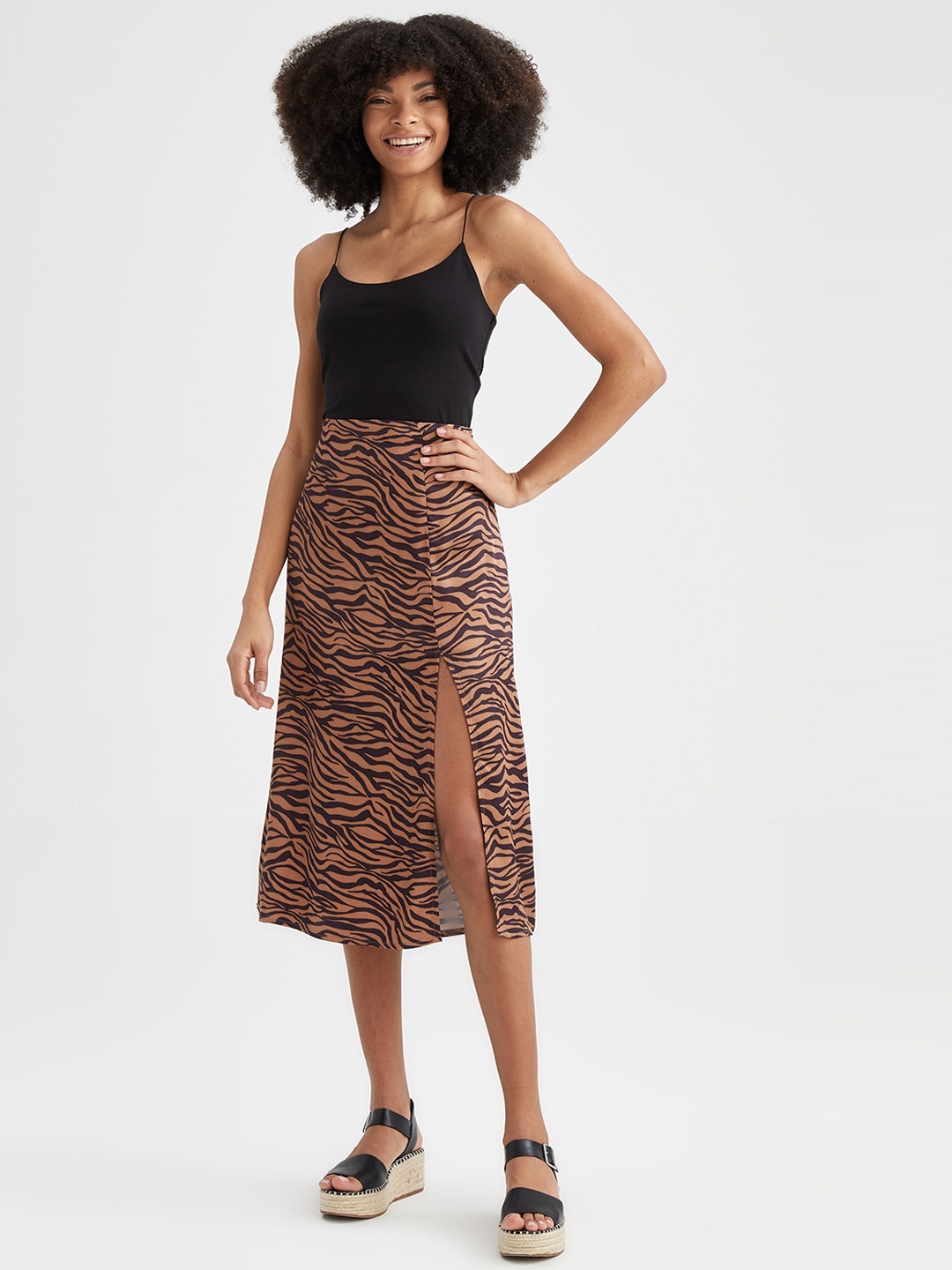

DeFacto Animal Printed A Line Knee Length Skirt, Brown
