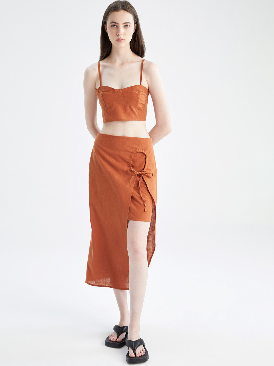 

DeFacto Pure Cotton Wrap Skirt, Brown