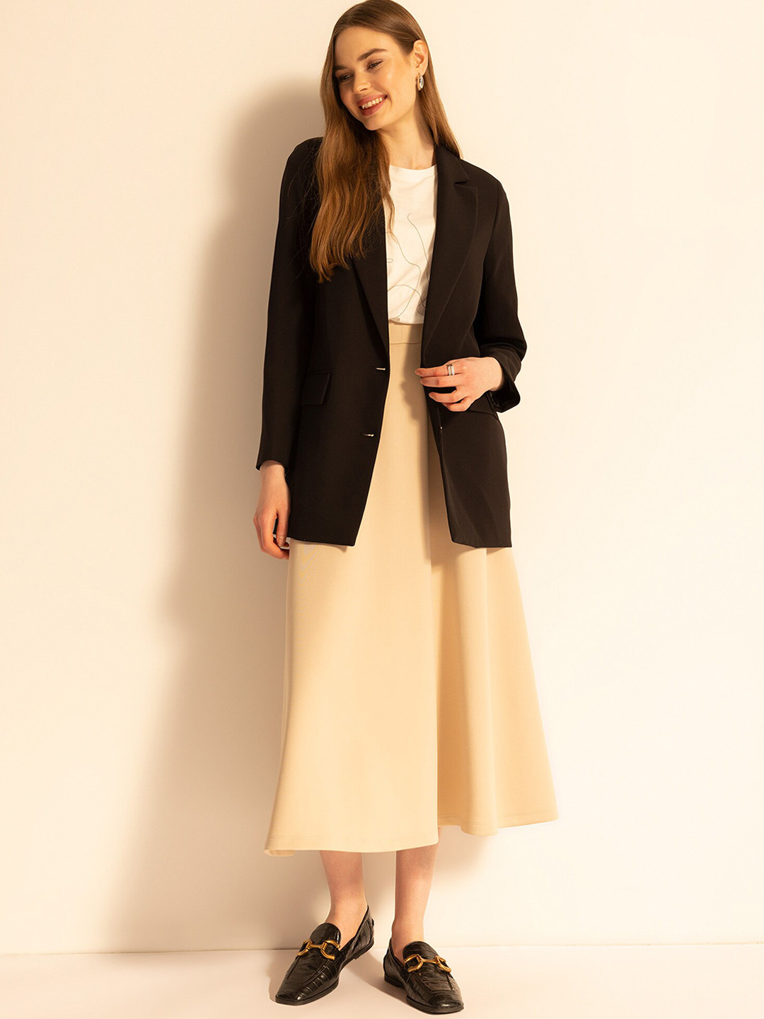 

DeFacto Flared Maxi Skirt, Beige