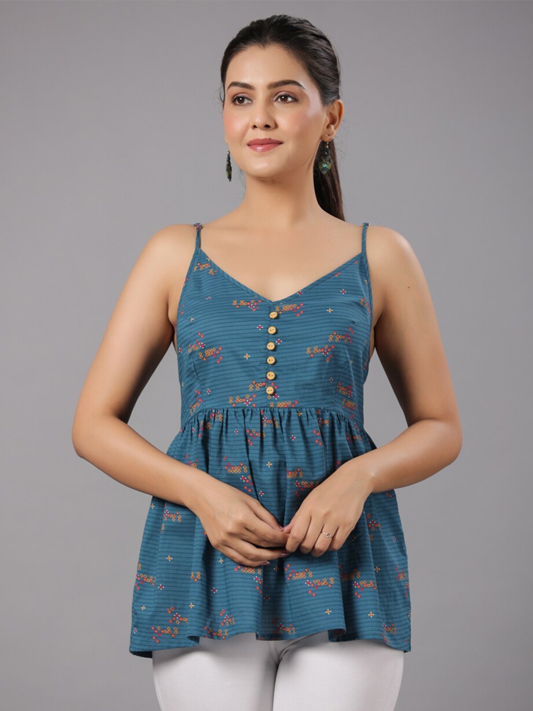 

CRAFTED FOR YOU Floral Printed Pure Cotton Top, Teal