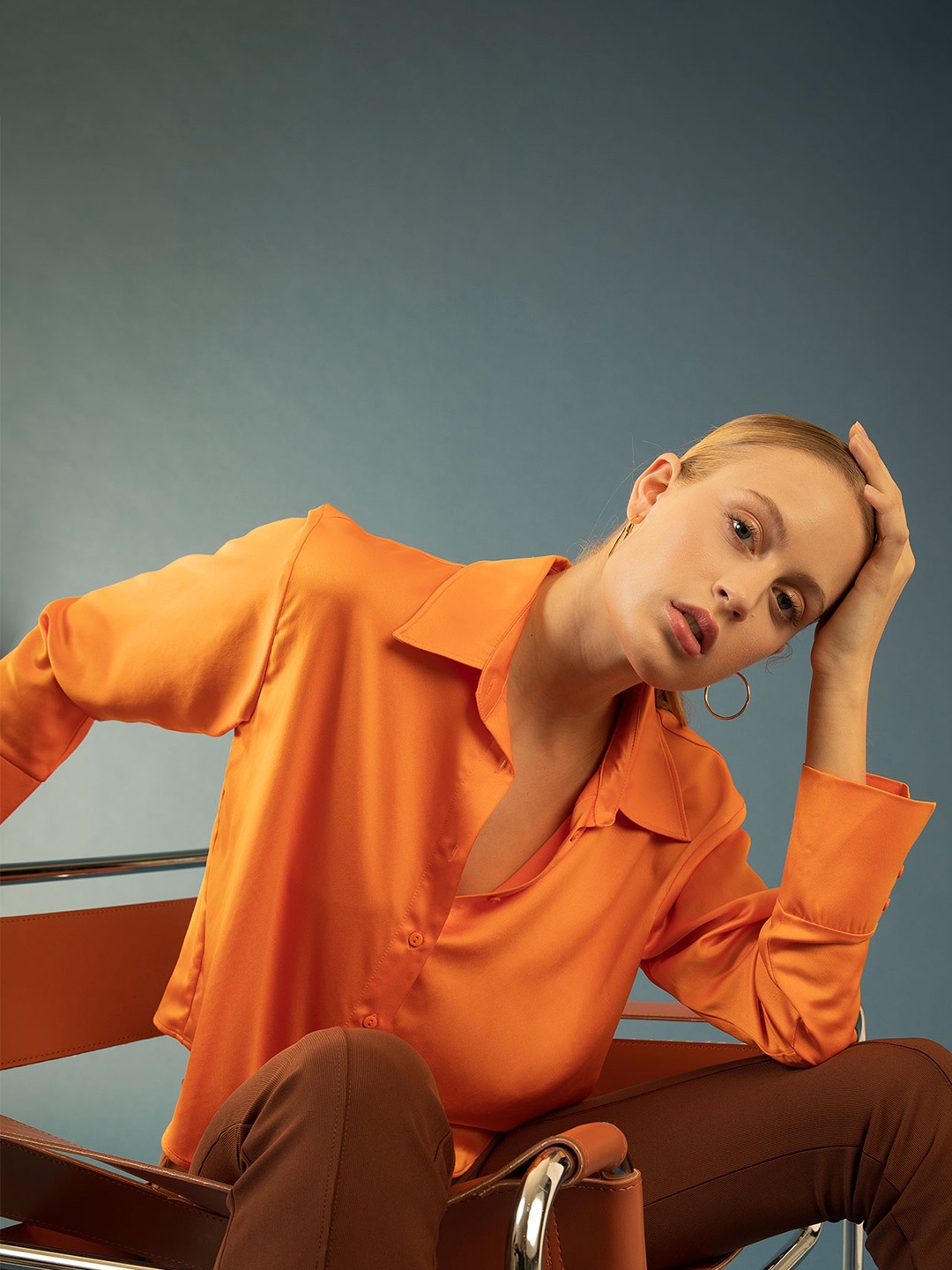 

DeFacto Spread Collar Crop Casual Shirt, Orange