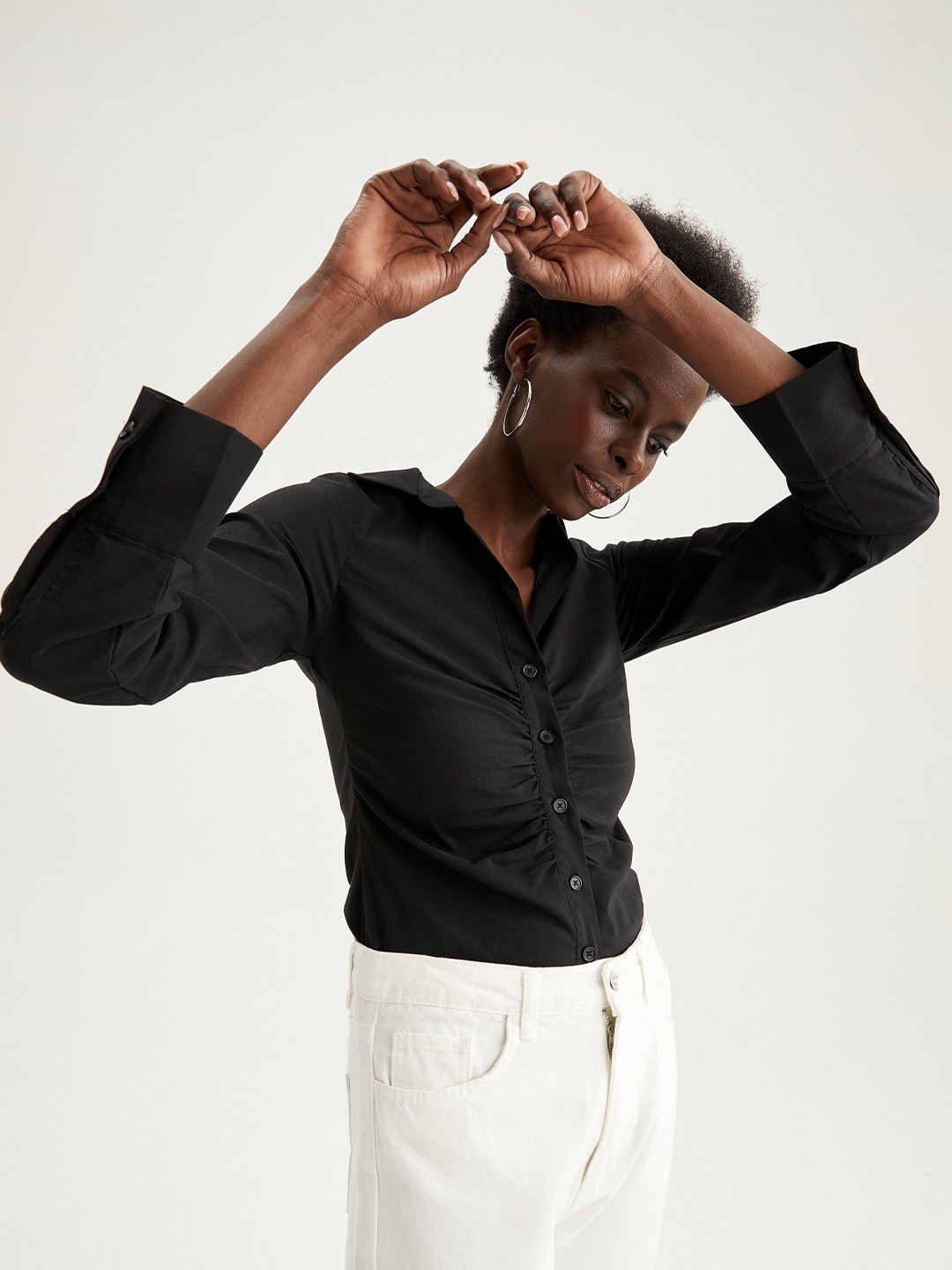 

DeFacto Spread Collar Long Sleeves Casual Shirt, Black