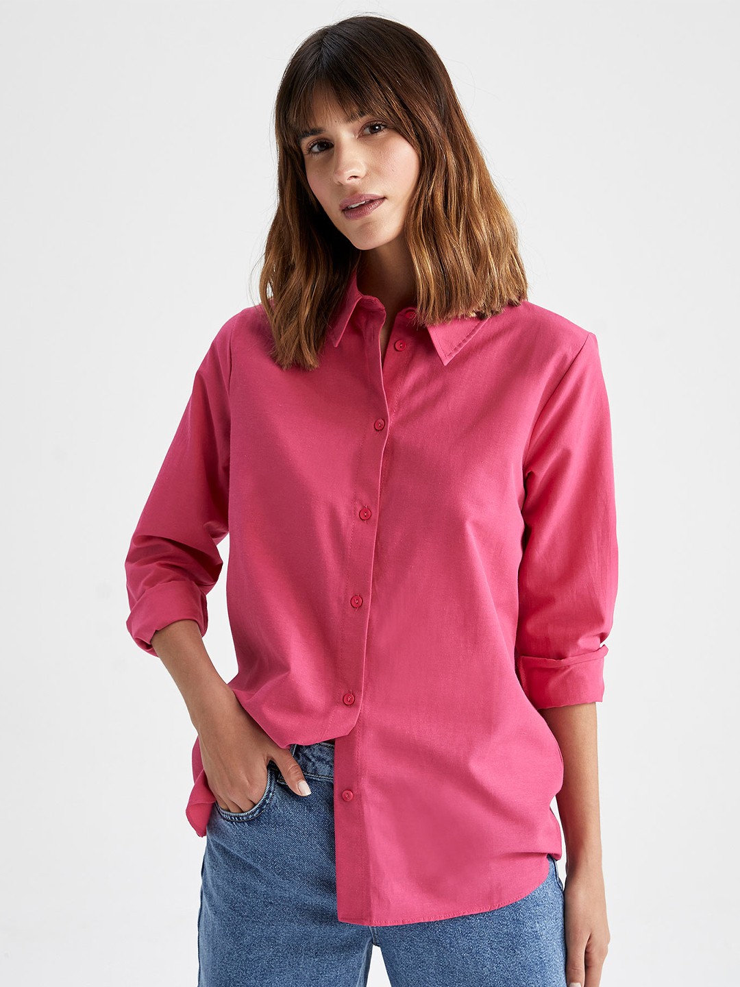 

DeFacto Women Opaque Casual Shirt, Pink