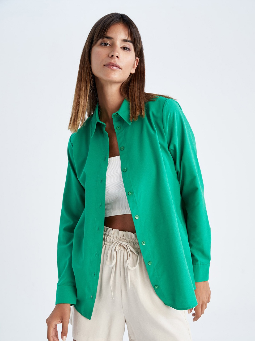

DeFacto Spread Collar Casual Shirt, Green