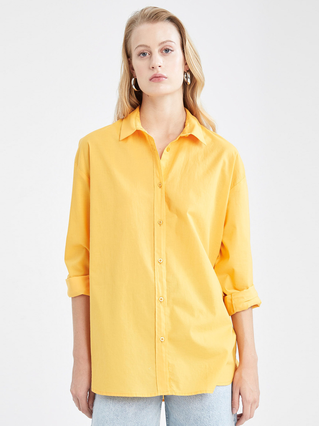 

DeFacto Spread Collar Pure Cotton Casual Shirt, Yellow