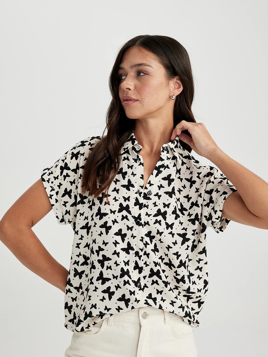 

DeFacto Animal Printed Opaque Casual Shirt, Black