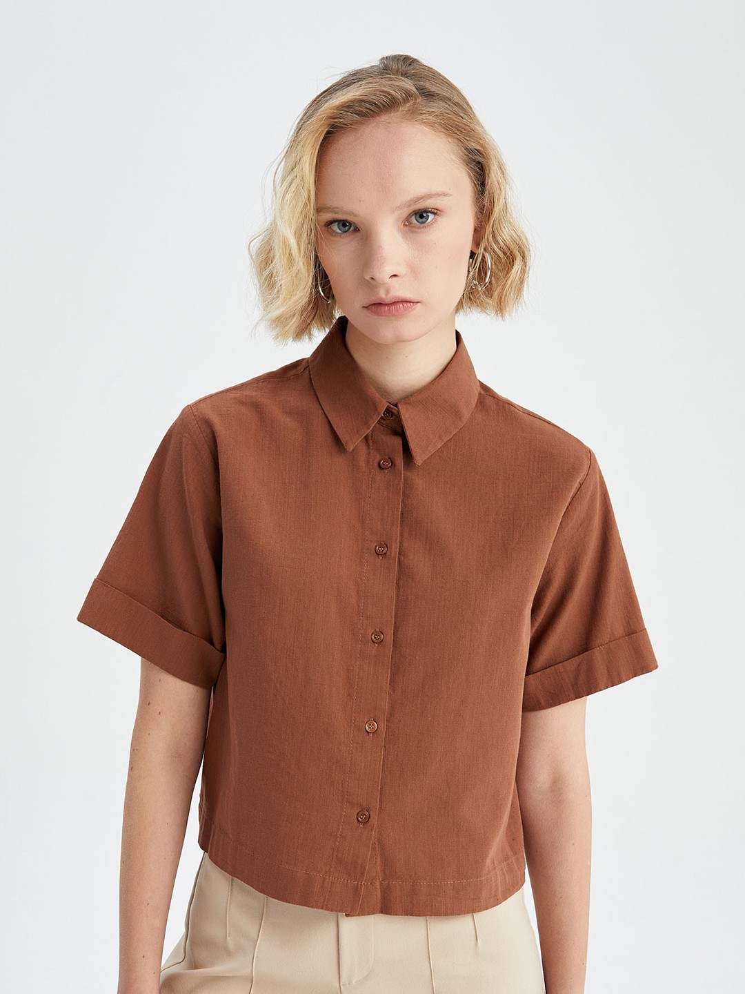 

DeFacto Women Comfort Cotton Casual Shirt, Brown