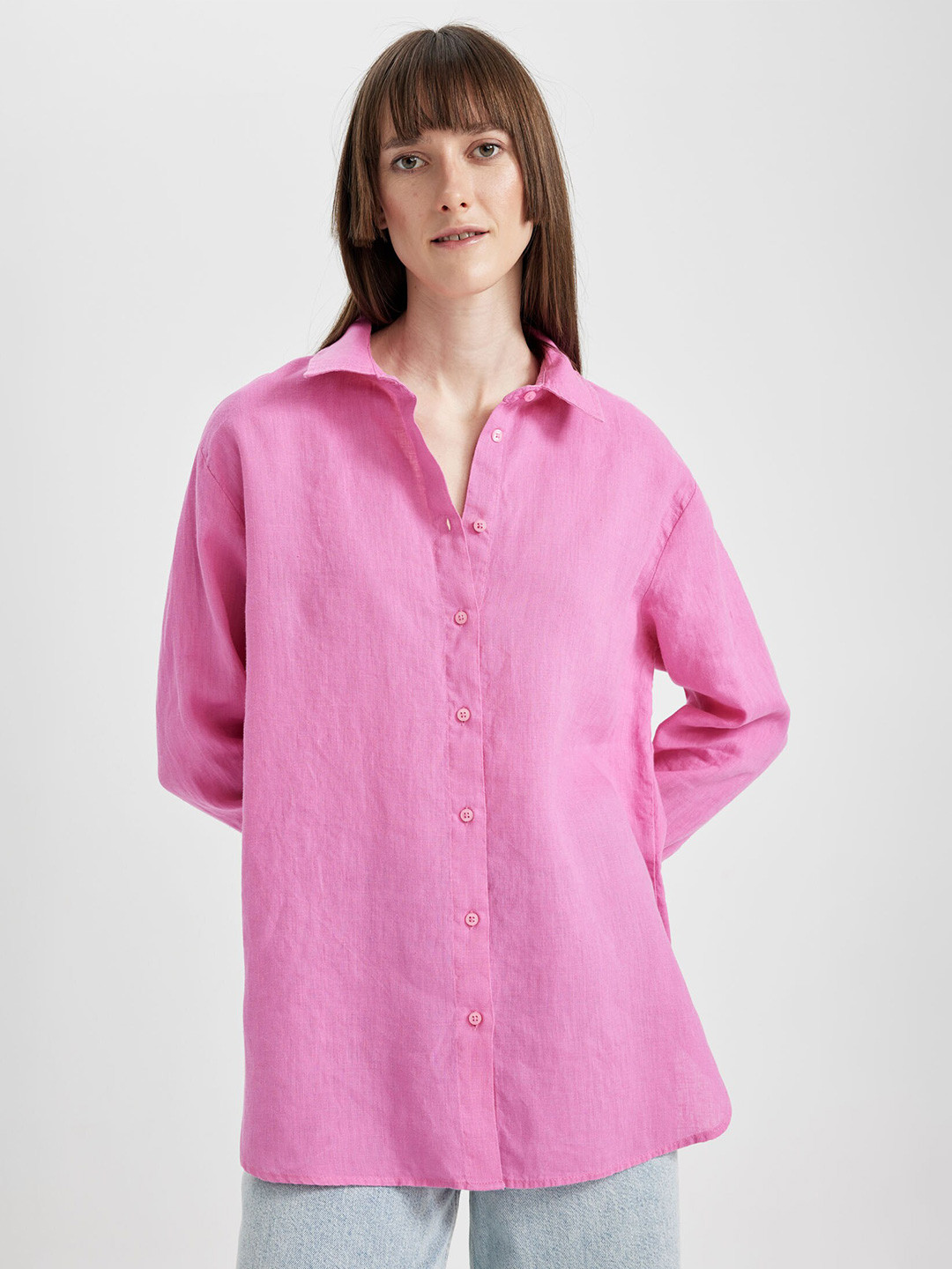 

DeFacto Opaque Pure Linen Casual Shirt, Pink