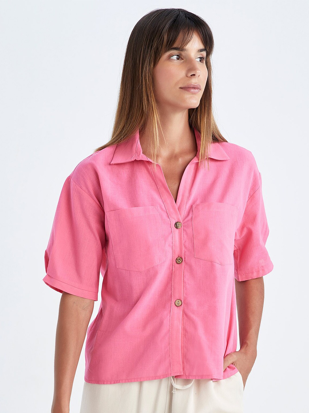 

DeFacto Casual Cotton Shirt, Pink