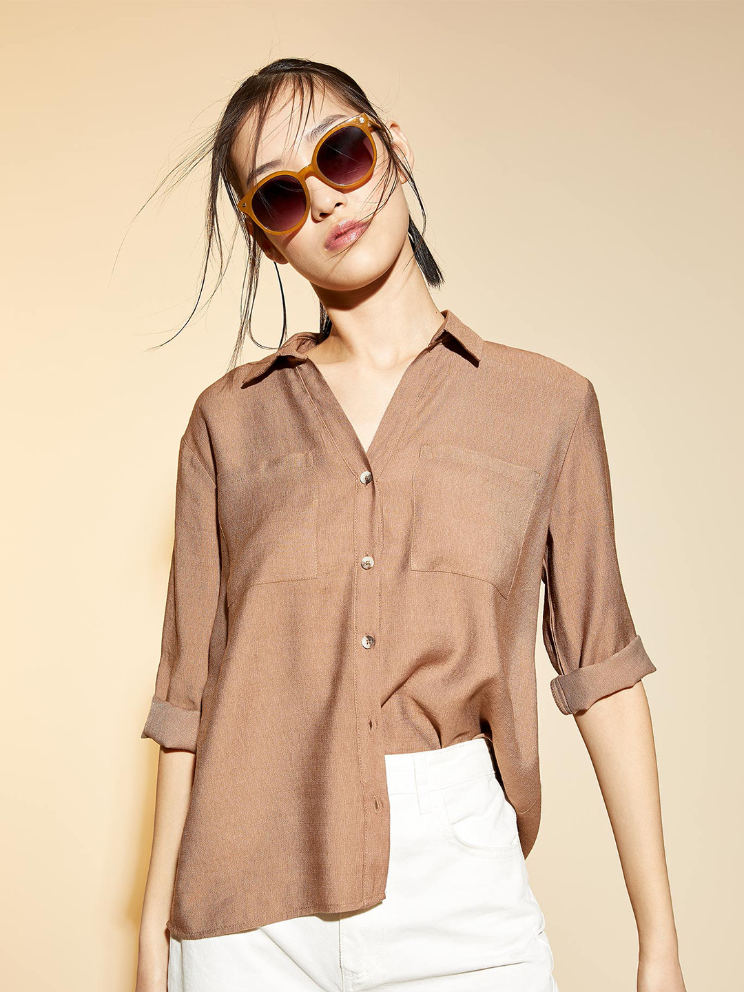 

DeFacto Spread Collar Casual Shirt, Brown