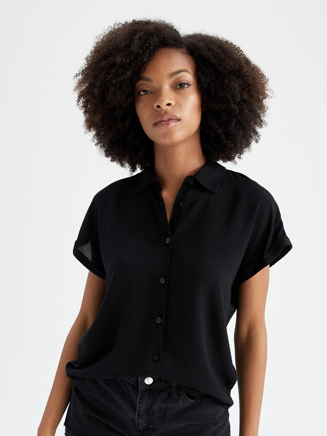 

DeFacto Extended Sleeves Casual Shirt, Black