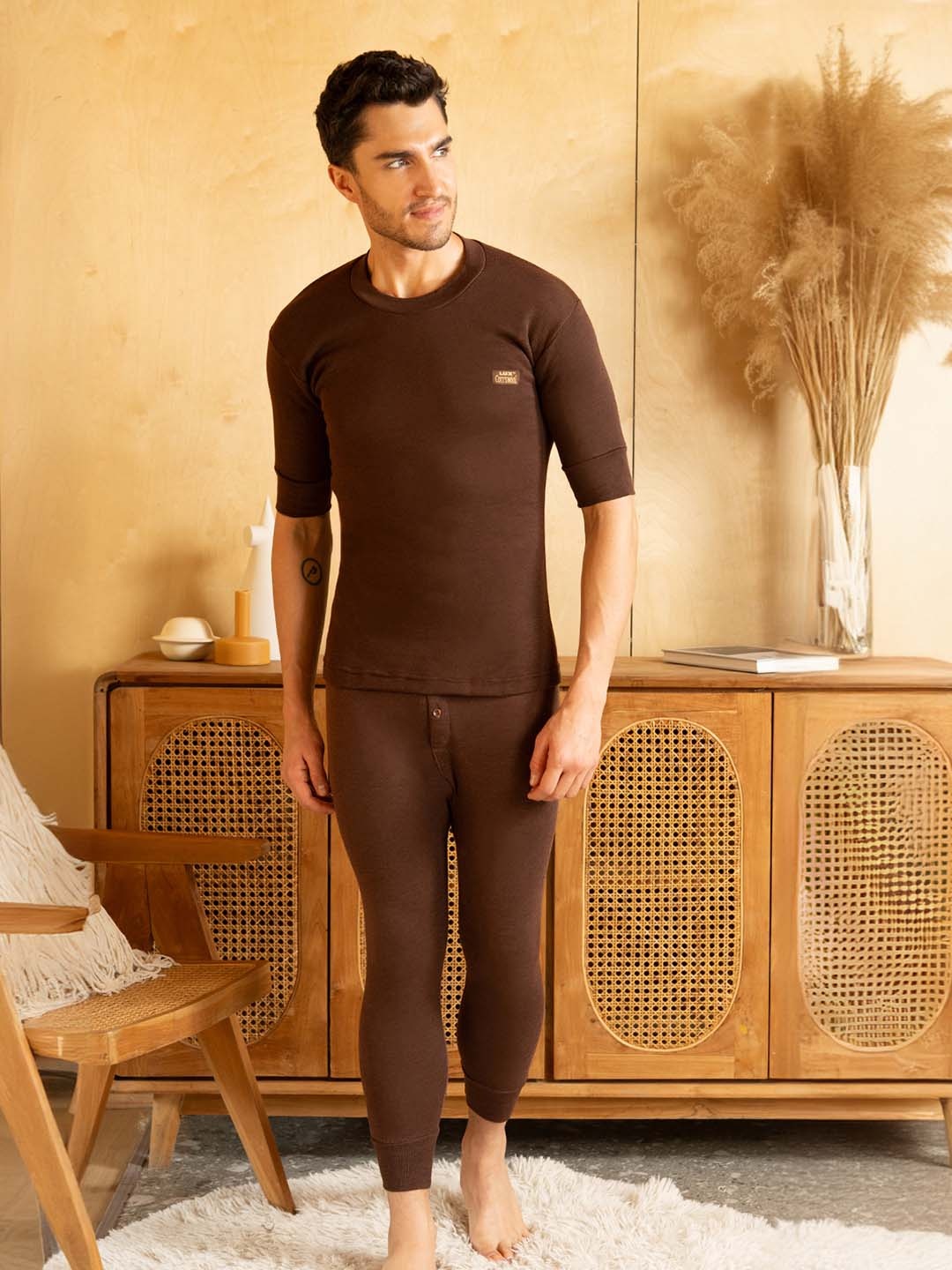 

Lux Cottswool Round Neck & Mid-Rise Cotton Wool Thermal Set, Maroon