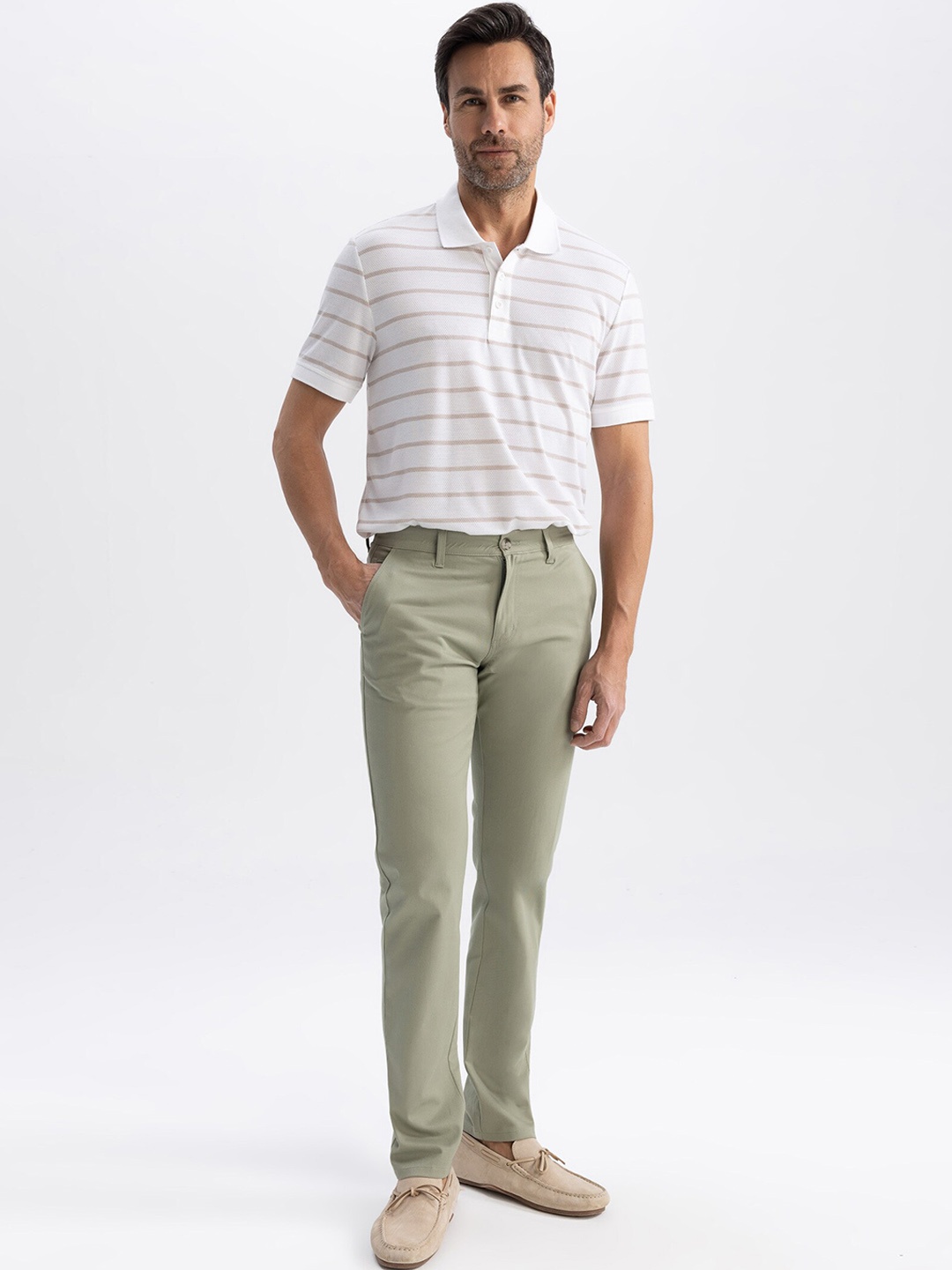 

DeFacto Men Mid Rise CottonChinos Trousers, Green