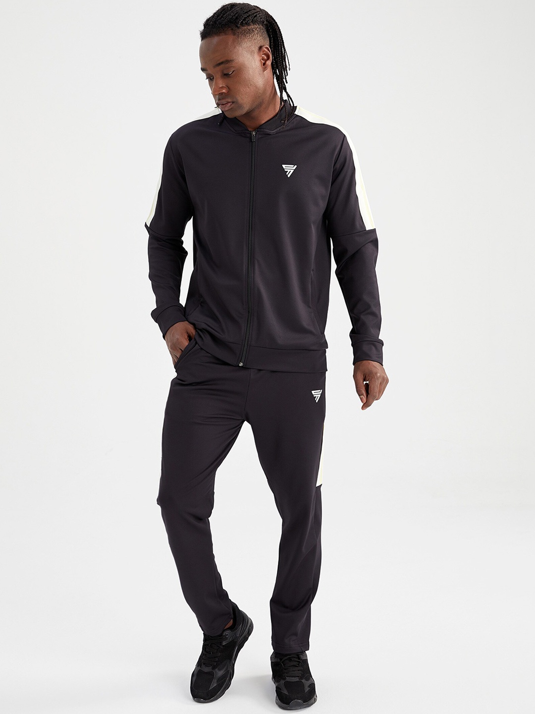 

DeFacto Men Regular Fit Mid-Rise Sports Tract Pants, Black