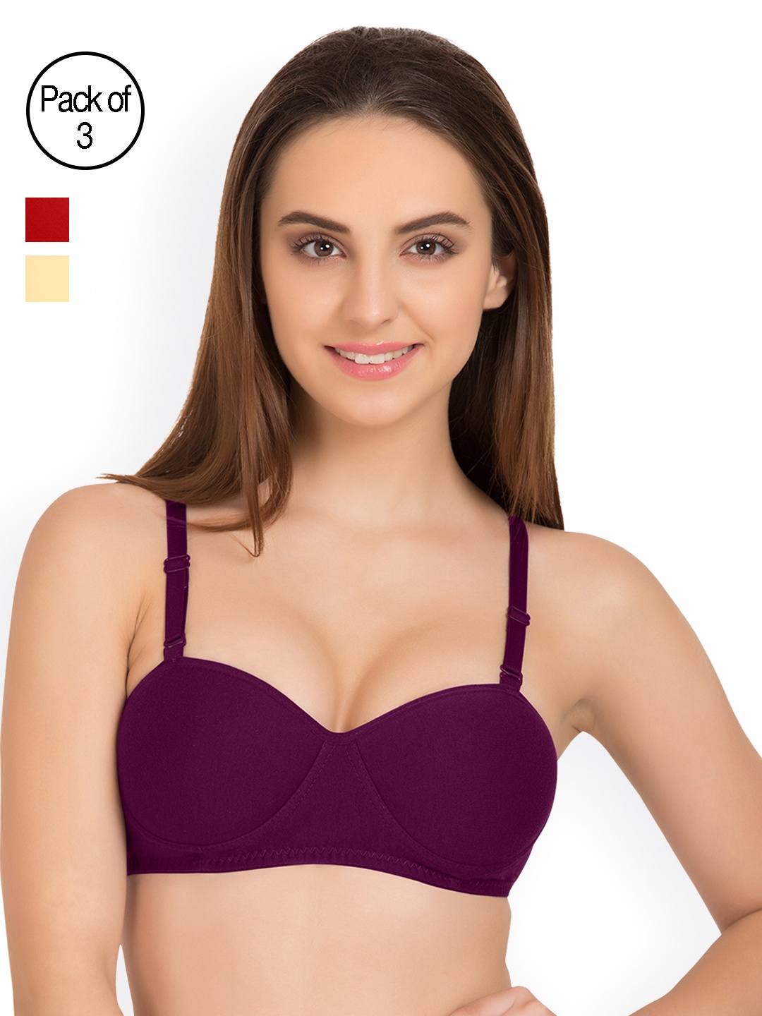 

Tweens Pack of 3 Half-Coverage T-shirt Bras TW91201, Burgundy