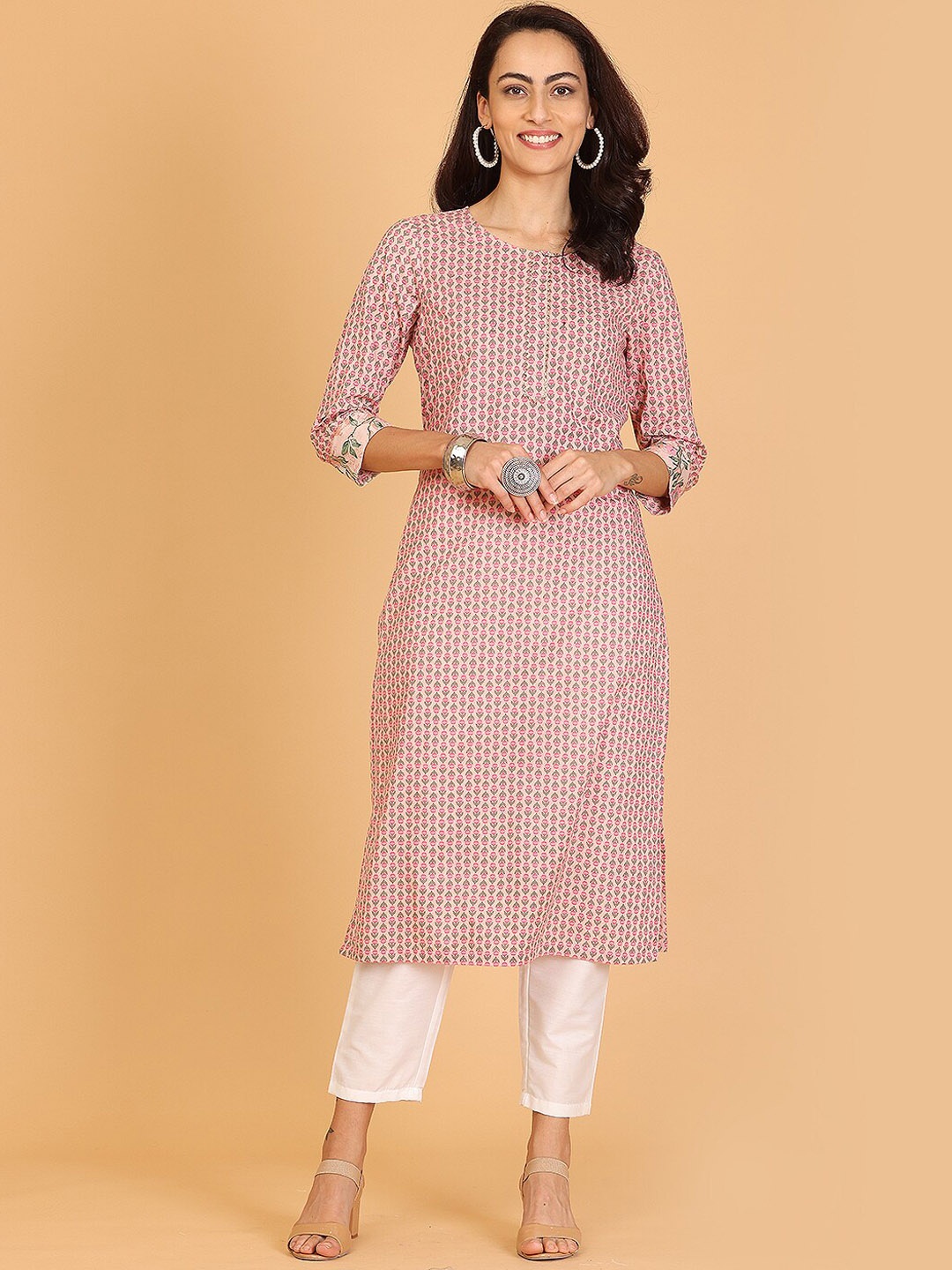

KAANCHIE NANGGIA Floral Printed Cotton Regular Kurta With Trousers, Pink