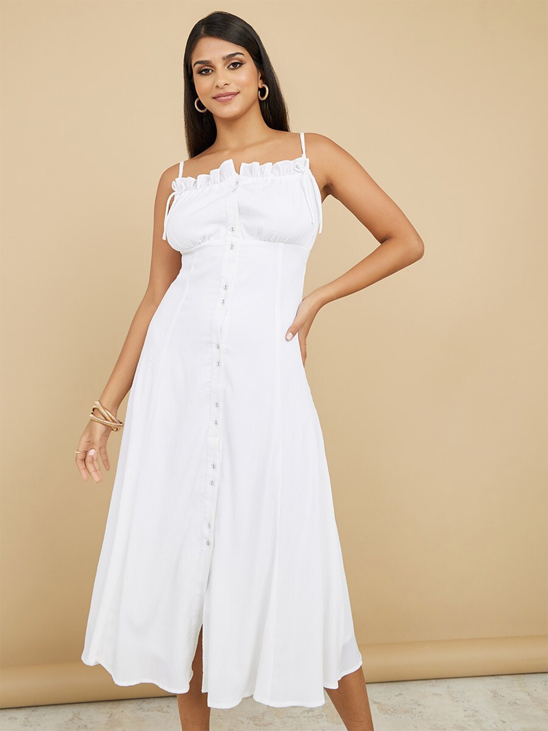 

Styli Shoulder Straps A-Line Midi Dress, White